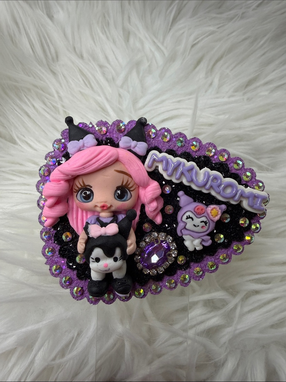 Kuromi Hand Crafted Purple and Pink Kawaii Doll Hair Clip for Kids
